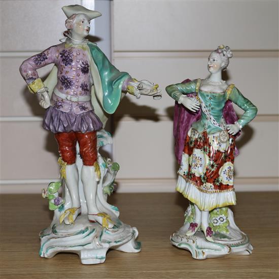 Two Derby figures of a lady and gentleman c.1765, restorations